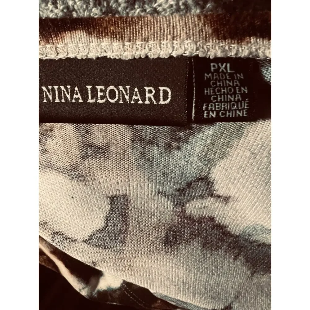 Nina Leonard Abstract Print Cardigan Sweater  Black, Cream, Blue XL Petite